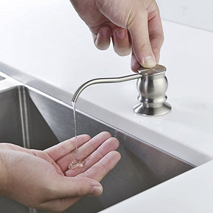 Built in Deck Mount Liquid Lotion Kitchen Countertop Metal Soap Dispenser, Brushed Nickel Brass Dispenser Pump with 500ml (17oz) High Capacity Bottle - color: Brushed Nicke, size: Without Hose
