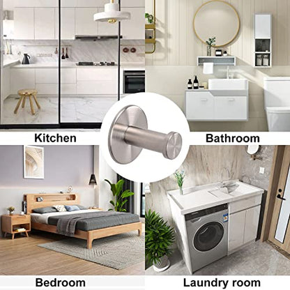 Bath Towel Hooks, 6 Pack Self Adhesive Coat Hooks, Sturdy No Drilling Robe Hook, SUS 304 Stainless Steel Heavy Duty, Wall Hooks for Bathroom Bedroom Kitchen (2 in, Brushed) - color: Brushed-6