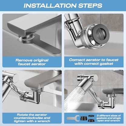 1080° Rotating Faucet Extender, Brass Faucet Multi-functional Spray Nozzle Extender, Universal 36° Rotating Mechanical Arm Bathroom Faucet Extender, Kitchen Extend Filter, 2 Modes Spray