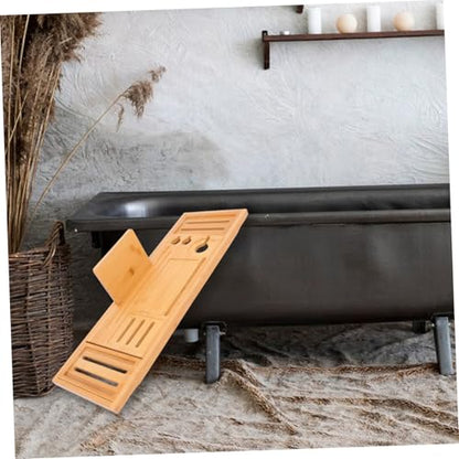 SOLUSTRE Expandable Bamboo Bathtub Tray Table for Bath Accessories Adjustable Bath Tub Organizer Soap Shampoo Wine Holders