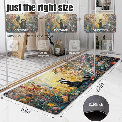 Bathroom Runner Mat Rugs Long,Cute Raccoon Flowers Image Diatomite Stone Bath Mat Large Absorbent Diatomaceous Earth Mat Non Slip Fast Dry Shower Mat Bathroom Rugs Floor Mat 16x42in - color: Design13