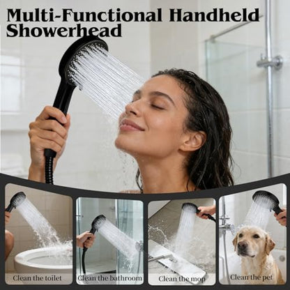 12 Inch Shower Head, Rain Shower Head with Adustable Extension Arm, Detachable Matte Black Rina Shower Head with Handheld Spray, High Pressure Shower Hose with Holder in Bathroom(Black) - color: Black, size: 12 Inch - Standard