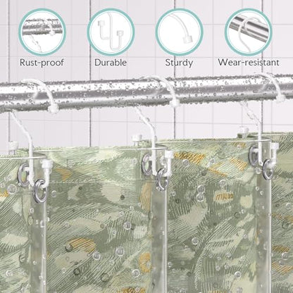 Bathway 12-Pack Double Shower Curtain Hooks, Rust-Resistant Metal Shower Curtain Rings with High-Low Design to Separate Liner & Curtain, Smooth Glide, White - color: White