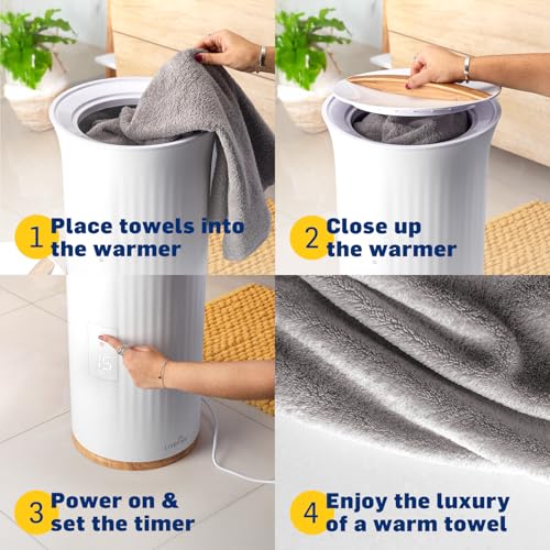 Live Fine Towel Warmer | Bucket Style Luxury Heater with LED Display, Adjustable Timer, Auto Shut-Off | Fits 40” x 70” Oversized Towel - color: White