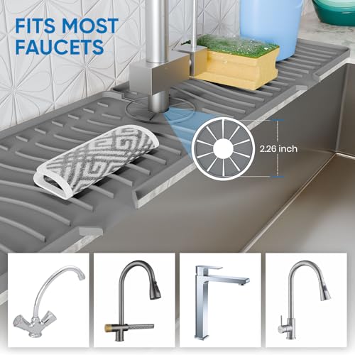 24 inch Longer Faucet Mat for Kitchen Sink Splash Guard[5° Slope Fast Self-draining]Kitchen Sink Faucet Mat Splash Guard Kitchen Sink Area Water Splash Guard