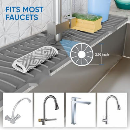 24 inch Longer Faucet Mat for Kitchen Sink Splash Guard[5° Slope Fast Self-draining]Kitchen Sink Faucet Mat Splash Guard Kitchen Sink Area Water Splash Guard