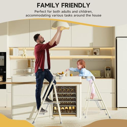 Foldable Toddler Tower, 2-Step Kids Step Stool with Safety Rail, Compact Folding Toddler Standing Stool for Kitchen, Bathroom and Home, Step Ladder for Toddlers and Adults - color: Smoky Gray