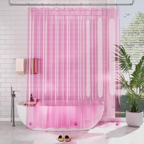 AmazerBath 72x78 Long Shower Curtain Liner, Clear Pink Plastic Shower Liner, Waterproof PEVA Shower Liners, Cute Lightweight Shower Curtains for Bathroom with 3 Magnets & 12 Rustproof Grommets - color: Clear Hot Pink, size: 72"W x 78"L (Pack of 1)