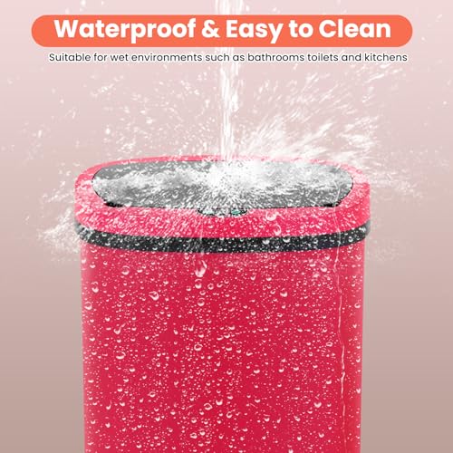 13 Gallon Automatic Kitchen Trash Can with Lid, Touchless Motion Sensor Garbage Can - Hygienic, Odor Control, Waterproof Waste Bin for Kitchen Bathroom Bedroom Office (50L), PP Plastic, Red - color: Burgundy