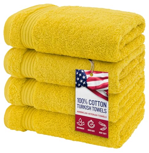 American Veteran Towel, Hand Towels for Bathroom Set of 4, 100% Cotton Turkish Hand Towel Sets, Soft Hand Face Towels, Yellow Hand Towels - color: Yellow