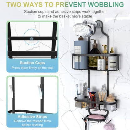Shower Caddy Hanging, Bathroom Shower Rack, Bathroom Organizer with Soap Dish, Over The Showerhead Caddy with Hooks for Razor/Sponge, Black - color: Black