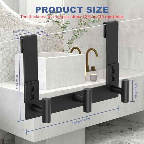 WUIVIUT Over Glass Shower Door Hooks, Towel Racks for Bathroom, Fits 3/8" (10mm) Thick Shower Door, Heavy Duty Washroom Hooks for Robe, Coat (T Shape, 3 Hook) - size: T Shape, 3 Hook