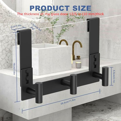 WUIVIUT Over Glass Shower Door Hooks, Towel Racks for Bathroom, Fits 3/8" (10mm) Thick Shower Door, Heavy Duty Washroom Hooks for Robe, Coat (T Shape, 3 Hook) - size: T Shape, 3 Hook