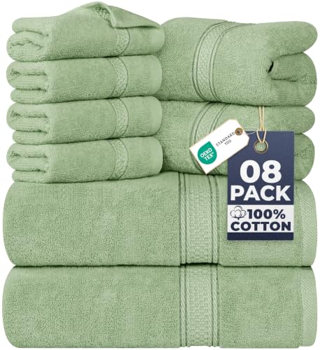 Utopia Towels 8 Piece Luxury Towel Set – Majestic Plush, Super Absorbent & Quicker-to-Dry, Thick 100% Ring Spun Cotton Towels for Bathroom, Spa & Hotel – 2 Bath, 2 Hand, 4 Washcloths, Sage Green - color: Sage Green, size: 8 Pieces Towel Set