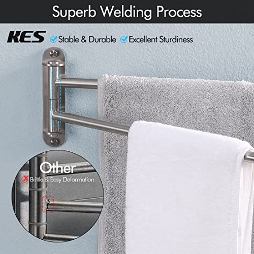 KES 19.5-Inch Bathroom Towel Rack, Swivel Towel Rack 2-Arm, Swing Out Double Towel Bar Wall Mounted, SUS304 Stainless Steel Brushed Finish, A2103S2L50-2 | SUS304 Stainless Steel, Swing-Out Design, 22 Lb Load Capacity, Anti-Drop End Caps, Includes Mounting