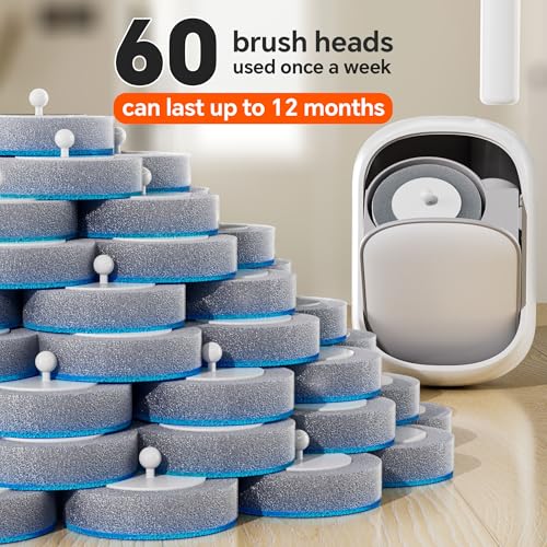Ctime Disposable Toilet Brush Set with 60 Refills, Wall Mounted Wand Kit | Waterproof with Lid，Hands-Free Lid,New Wand Refills,One-Click Disposal,Pre-Loaded Cleaner,360° Rotating Head - size: 1 wand + 60 heads