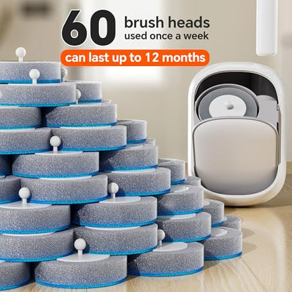 Ctime Disposable Toilet Brush Set with 60 Refills, Wall Mounted Wand Kit | Waterproof with Lid，Hands-Free Lid,New Wand Refills,One-Click Disposal,Pre-Loaded Cleaner,360° Rotating Head - size: 1 wand + 60 heads