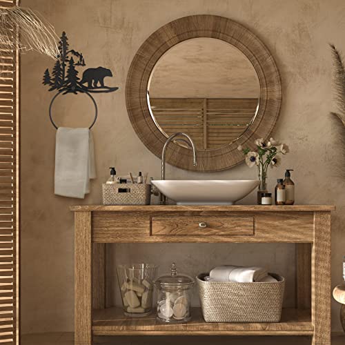 Funrous Bear Towel Holder for Bathroom Matte Black Metal Hand Towel Holder | Rustic Forest Bear Cub Decorative Bath, Toilet Wall Mounted Ring, Hanging Hand Cloth, Round Washcloth Rack Home Kitchen - style: Bear