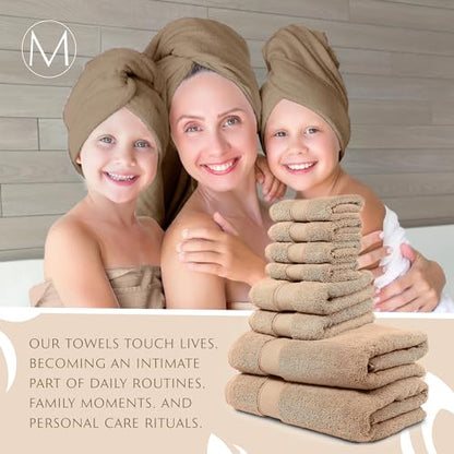 MAURA Biege Bath Towel Set of 8 for Bathroom. Turkish Cotton Luxury Bath Towels. Extra Large, Thick, Plush & Soft. Hotel & Spa Quality - Brown - color: Classic Brown, size: 8-Piece Set (2 Bath, 2 Hand, 4 Washcloth)