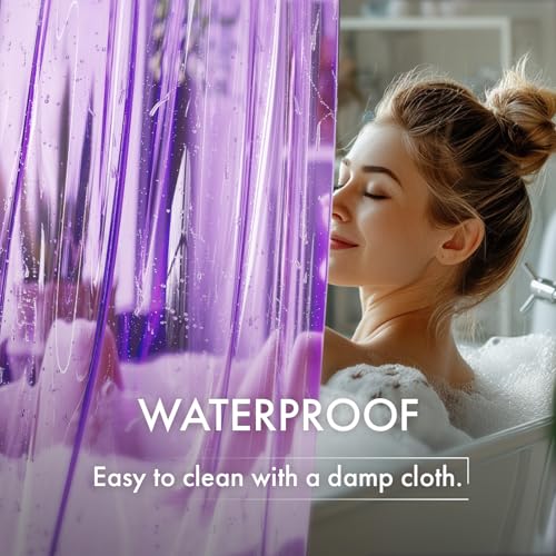 AmazerBath No Hook Shower Curtain and Liner 3-in-1, 8G Luxury Heavy Duty Clear Purple No Hook Shower Curtain Liner, 72x75 Cute EVA Bathroom Weighted Plastic Shower Curtain with 3 Heavyweight Stones - color: Rainbow Lavender, size: 72"W x 75"L (Pack of 1)