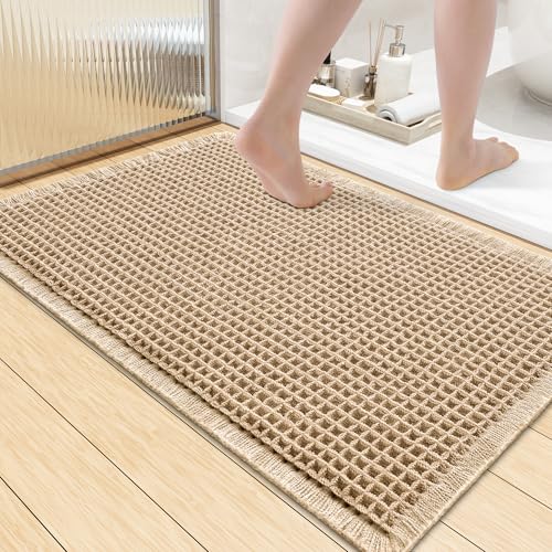 Smiry Waffle Bath Mat 36X24, Extra Soft Absorbent Bathroom Rugs, Brown | Non Slip Machine Washable Quick Dry Bath Rugs for Bathroom Floor, Tub, Shower, Home Decor Accessories - color: Brown, size: 36" X 24"