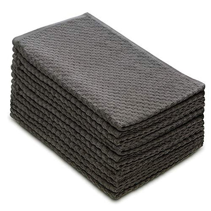 COTTON CRAFT Amazing Kitchen Towel - 12 Pack 100% Cotton Waffle Terry Towel | Charcoal - 16x28 Euro Café Waffle Weave Dish Towels - Soft Absorbent Quick Dry Low Lint Reusable Pantry Bar Cleaning Cloth - color: Charcoal, size: 12 Pack