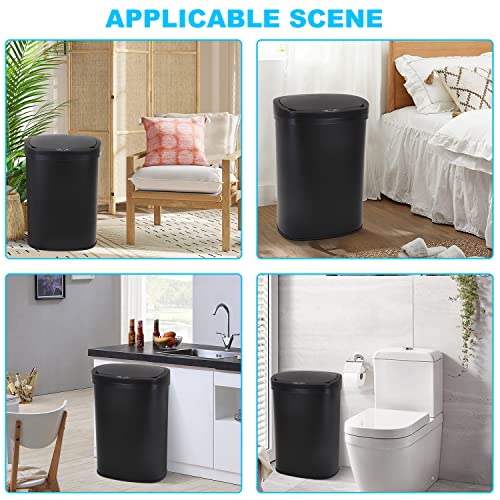 Kitchen Trash Can | Stainless Steel 13 Gallon Trash Can | 50L Touch Free Garbage Can with Lid | Electronic Motion Sensor Automatic Trash Bin High Capacity for Kitchen Bathroom Office, Black - color: Black