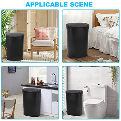Kitchen Trash Can | Stainless Steel 13 Gallon Trash Can | 50L Touch Free Garbage Can with Lid | Electronic Motion Sensor Automatic Trash Bin High Capacity for Kitchen Bathroom Office, Black - color: Black