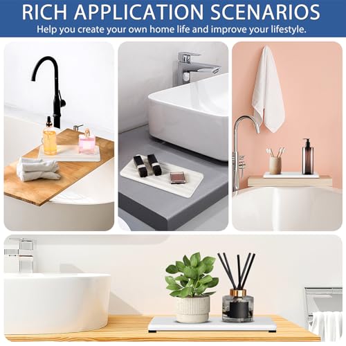 3PCS Water Absorbing Stone Tray, DryingNeat Diatomite Stone Sink Tray, Instant Dry Sink Coasters, Kitchen Sponge Hand Soap Holder, Bathroom Sink Vanity Trays,8 * 4inch and 4 * 4inch - color: 1pcs 21×10cm + 2pcs 10×10cm White Stripe