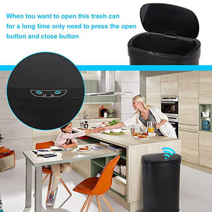 Kitchen Trash Can | Stainless Steel 13 Gallon Trash Can | 50L Touch Free Garbage Can with Lid | Electronic Motion Sensor Automatic Trash Bin High Capacity for Kitchen Bathroom Office, Black - color: Black