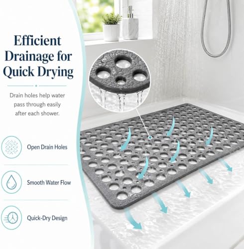 Casa and Beyond Shower Mat, Secure Shower Mat-Non-Slip, Washable Non-Slip Bathtub Mats, with Suction Cups and Drain Holes, Soft Textured Design, Easy to Clean for Bathroom (Beige, 47.2" x 31.5") - color: Beige, size: 47.2" x 31.5" (Rectangular)