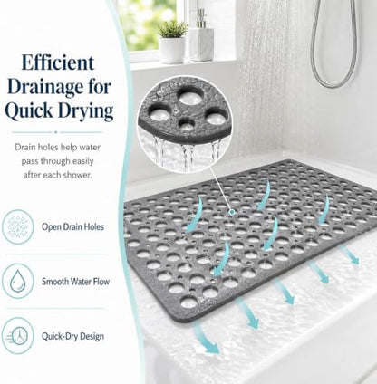 Casa and Beyond Shower Mat, Secure Shower Mat-Non-Slip, Washable Non-Slip Bathtub Mats, with Suction Cups and Drain Holes, Soft Textured Design, Easy to Clean for Bathroom (Beige, 47.2" x 31.5") - color: Beige, size: 47.2" x 31.5" (Rectangular)