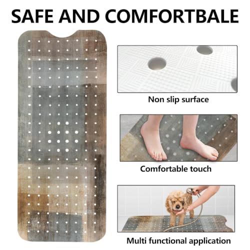 LNOND Brown Grey Bathtub Mat Non Slip, 40 X 16 Inch Tub Mat for Bathroom, Abstract Art Bath Tub Shower Mat with Drain Holes and Suction Cups - color: Brown Grey Abstract