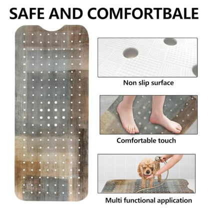 LNOND Brown Grey Bathtub Mat Non Slip, 40 X 16 Inch Tub Mat for Bathroom, Abstract Art Bath Tub Shower Mat with Drain Holes and Suction Cups - color: Brown Grey Abstract