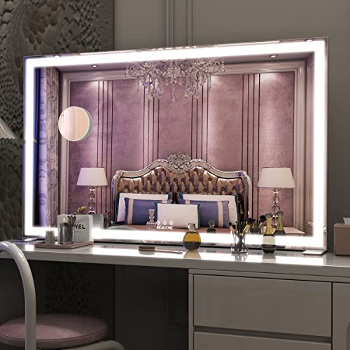 ANYHI Extra Large Vanity Mirror with LED Light, 40"x24.3" Big Size Lighted Vanity Mirror with 10X Magnifying, Tabletop/Wall Mounted, 3 Color Modes, Silver - color: Silver, size: 40"L x 24.3"W