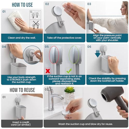 TAILI Suction Toothbrush Holder, Powerful Toothpaste Toothbrush Suction Cup, Self-draining Shower Razor Holder, Shower Toothbrush Holder for Wall, Kitchen Tableware Holder, Gray - color: Gray