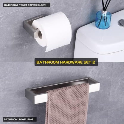 GERZWY Contemporary Stainless Steel Wall Mounted 2-Piece Bathroom Hardware Set - Towel Rings Toilet Paper Holder, Brushed Finish HG1708-2LS - color: Brushed