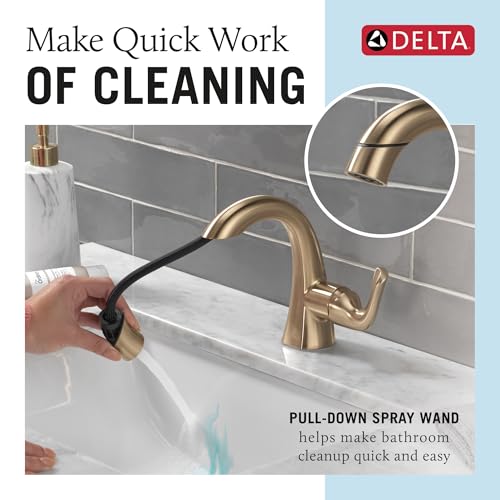 Delta Arvo 1 Hole Brushed Gold Bathroom Faucet with Sprayer, Single Hole Bathroom Sink Faucet with Pull Out Sprayer for Vanity, Push-Pop Drain, Champagne Bronze 15840LF-CZPD - color: Champagne Bronze