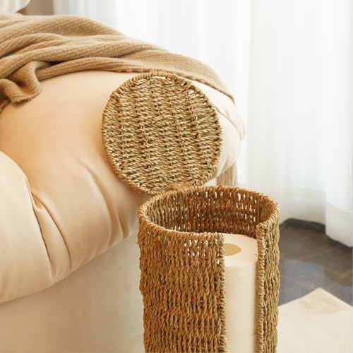 PINXIURY Seagrass Toilet Paper Holder with Storage, 3 Rolls of Wicker Toilet Paper Holder for Bathroom and Under Sink, Handmade Woven Toilet Paper Rolls Holder Stand - color: Natural Seagrass