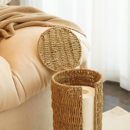 PINXIURY Seagrass Toilet Paper Holder with Storage, 3 Rolls of Wicker Toilet Paper Holder for Bathroom and Under Sink, Handmade Woven Toilet Paper Rolls Holder Stand - color: Natural Seagrass