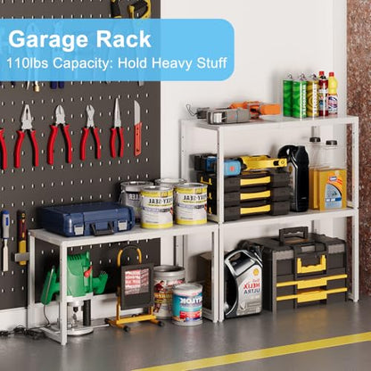 Expandable Kitchen Storage Shelves,110LBS Heavy Duty Metal Shelving Units and Storage For Small Appliance, Adjustable Stackble Storage Shelf Organizer For Kitchen Cabinet Pantry Warehouse Garage,White - size: 11.8"D x 28.9"W x 16.3"H