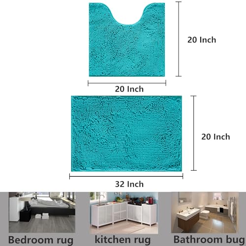 Bathroom Rugs Chenille, Extra Thick and Absorbent, Non-Slip, Machine Washable, Dry Quckily, Soft Cozy Plush, Used Under Shower Bathtub and Sink, Bath Mat Sets Turquoise - color: Light Blue, size: 20 x 32 inch + 20 x 20 inch (U-Shape)