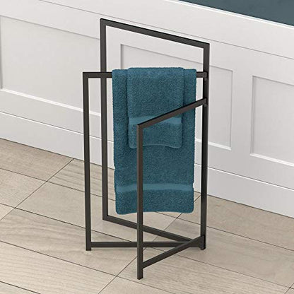 Gatco 1520MX Freestanding Towel Holder, Floor Standing Bathroom Towel Rack, Modern Open-Arm Design (Matte Black Finish)