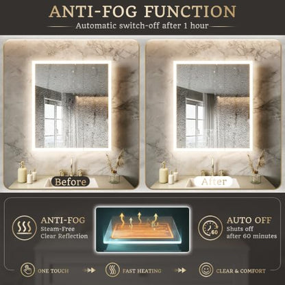 30x32 Lighted Medicine Cabinet, Separate Front & Back Lights | Surface/Recessed LED Medicine Cabinet for Bathroom with Side Mirrors, Dimmable Light, Anti-Fog, Memory,Silver Aluminum Frame - size: 30" x 32"