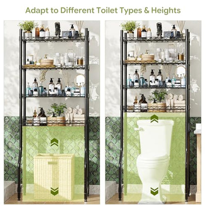 Simple Trending 4 Tier Over The Toilet Storage Rack, Bathroom Organizers and Storage Over Toilet with Adjustable Shelf and Basket, (Black) - color: 4-tier Black