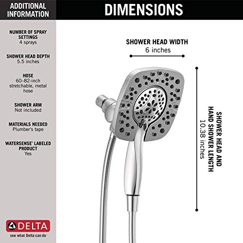 Delta 4-Setting In2ition 2-in-1 Dual Shower Head with HandHeld Spray, Chrome Detachable Shower Head with Hose, Showerhead, 1.75 GPM Flow Rate, Chrome 58498 - color: Chrome