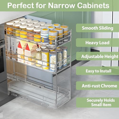 Pull Out Spice Rack Cabinet Organizer (8" W X 20½" D),3 Tier Slide Out Drawer for Narrow Cabinet, Pull Out Shelves Under Cabinet Storage for Kitchen - size: 8" W x 20½" D,3 Tier