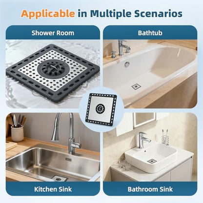 Hibbent Upgraded Shower Drain Hair Catcher, Shower Cover for Bathroom Floor 6" Drain, Anti-Clogging Bathtub Strainer, Stainless Steel Kitchen Sink Strainer with Handle, Black - color: 6' Black