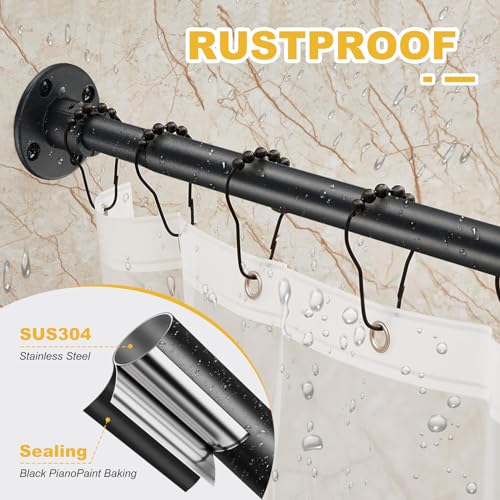 Corner Shower Curtain Rod, 30"-51.2" x 30"-51.2" Adjustable L Shaped Shower Curtain Rod, Industrial Shower Pole Wall Mounted for Bathroom,Closet,Room Divider,Outdoor Patio, Black