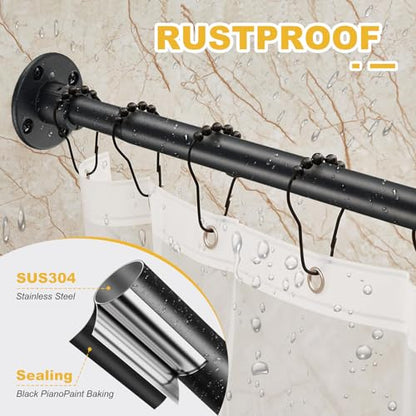 Corner Shower Curtain Rod, 30"-51.2" x 30"-51.2" Adjustable L Shaped Shower Curtain Rod, Industrial Shower Pole Wall Mounted for Bathroom,Closet,Room Divider,Outdoor Patio, Black